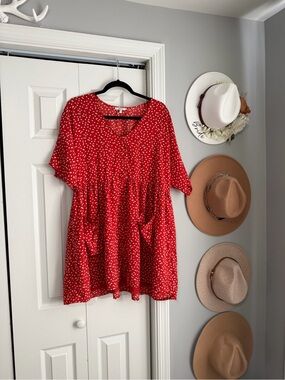Red Polka Dot Tiered Tunic Babydoll Style Dress